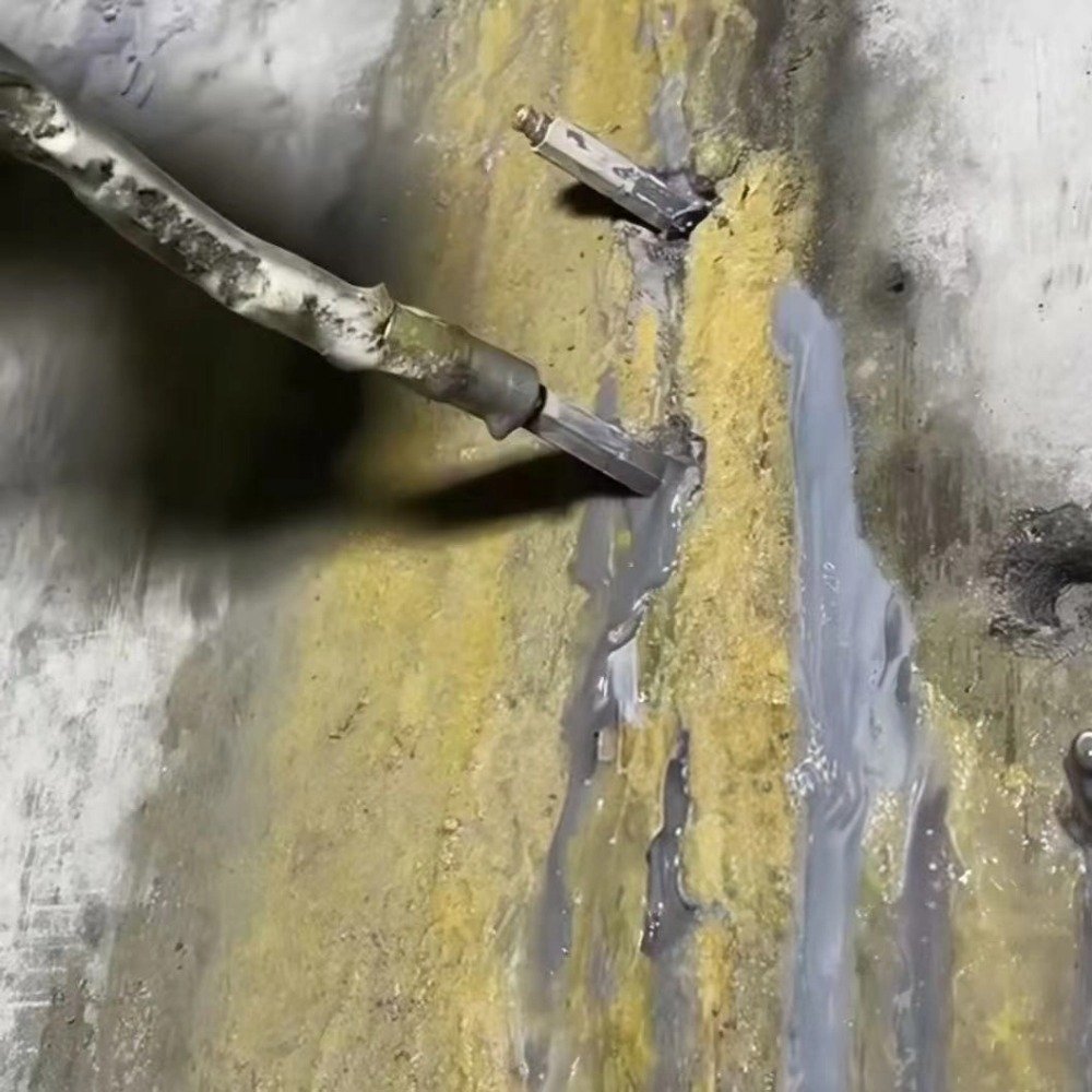 Oil-based polyurethane grout injection process in basement